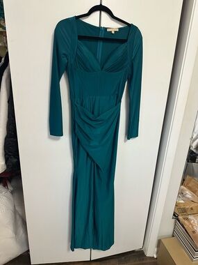 Teal Long Sleeve Maxi Dress with Corset Detail